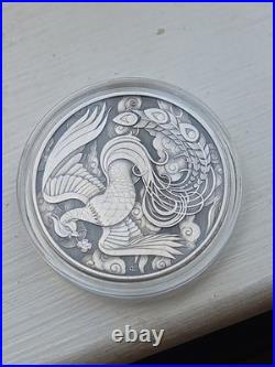 2023 Australia 1oz Silver Phoenix Antiqued. 9999 QEII Memorial 1952-2022
