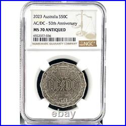 2023 Australia AC/DC 50th Ann. Antiqued 18.24g Silver Coin NGC MS 70