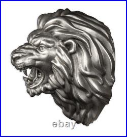 2023 Burundi Lion Head 3oz Silver 3D Shaped Antiqued Coin