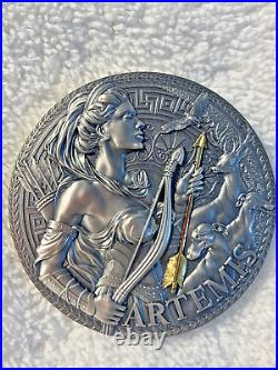 2023 Cameroon ARTEMIS 3 oz Gilded High Relief Antique Silver Coin-MINTAGE 333