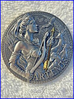 2023 Cameroon ARTEMIS 3 oz Gilded High Relief Antique Silver Coin-MINTAGE 333