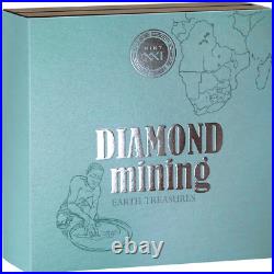 2023 Cameroon Earth Treasures Diamond Mining 50g Silver Antiqued Coin Minted 500