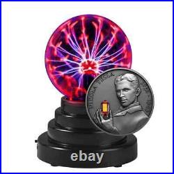 2023 Cameroon Nikola Tesla Bulb Inlay 2oz Antiqued Silver Coin with Plasma Ball