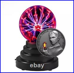 2023 Cameroon Nikola Tesla Bulb Inlay 2oz Antiqued Silver Coin with Plasma Ball