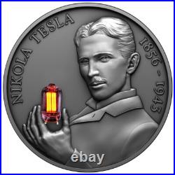 2023 Cameroon Nikola Tesla Bulb Inlay 2oz Antiqued Silver Coin with Plasma Ball 2023 Cameroon Nikola Tesla Bulb Inlay 2oz Antiqued Silver Coin with Plasma Ball