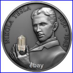 2023 Cameroon Nikola Tesla Bulb Inlay 2oz Antiqued Silver Coin with Plasma Ball 2023 Cameroon Nikola Tesla Bulb Inlay 2oz Antiqued Silver Coin with Plasma Ball