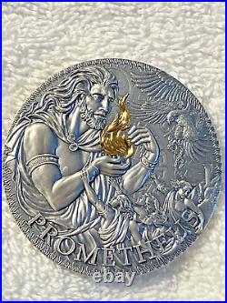 2023 Cameroon PROMETHEUS 3 oz Gilded High Relief Antique Silver Coin-MINTAGE 333