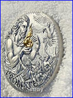 2023 Cameroon PROMETHEUS 3 oz Gilded High Relief Antique Silver Coin-MINTAGE 333