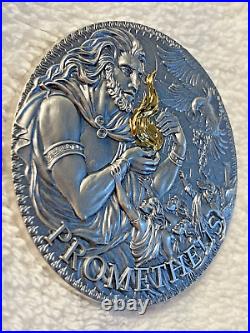 2023 Cameroon PROMETHEUS 3 oz Gilded High Relief Antique Silver Coin-MINTAGE 333