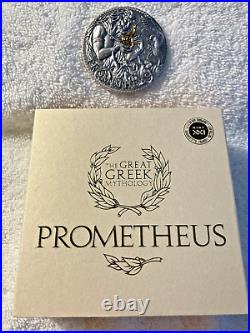 2023 Cameroon PROMETHEUS 3 oz Gilded High Relief Antique Silver Coin-MINTAGE 333