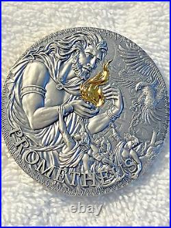 2023 Cameroon PROMETHEUS 3 oz Gilded High Relief Antique Silver Coin-MINTAGE 333