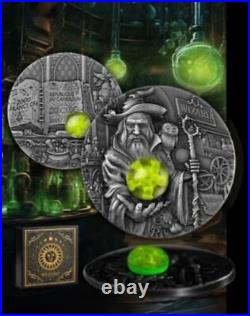 2023 Cameroon Wizard 2 oz Silver Coin Antiqued with Fluorescent Insert Mint 888