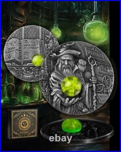 2023 Cameroon Wizard 2 oz Silver Coin Antiqued with Fluorescent Insert Mint 888