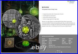 2023 Cameroon Wizard 2 oz Silver Coin Antiqued with Fluorescent Insert Mint 888