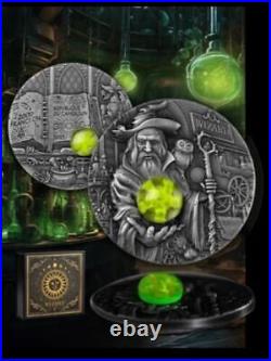 2023 Cameroon Wizard 2 oz Silver Coin Antiqued with Fluorescent Insert Mint 888