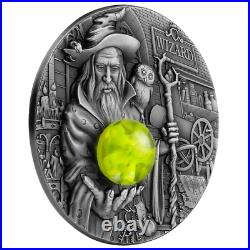 2023 Cameroon Wizard 2 oz Silver Coin Antiqued with Fluorescent Insert Mint 888