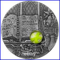 2023 Cameroon Wizard 2 oz Silver Coin Antiqued with Fluorescent Insert Mint 888