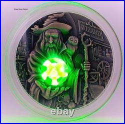 2023 Cameroon Wizard 2 oz Silver Coin Antiqued with Fluorescent Insert mtg 8888