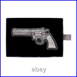 2023 Chad 2 oz Silver Revolver Gun Shaped Antiqued High Relief Coin. 999 (withBox)