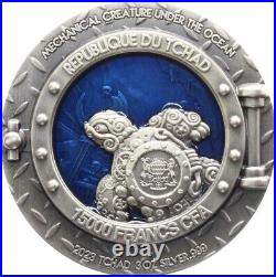 2023 Chad Mechanical Creature Under the Ocean 3oz Silver Antiqued Coin