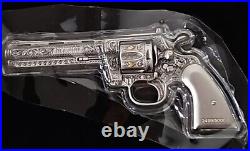 2023 Chad Revolver Shaped Coin 2oz. 999 Silver Antiqued High Relief Gun Metal