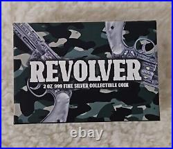 2023 Chad Revolver Shaped Coin 2oz. 999 Silver Antiqued High Relief Gun Metal
