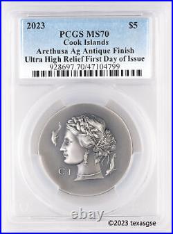 2023 Cook Islands $5 Arethusa Antiqued 1oz Silver Coin MS70 PCGS