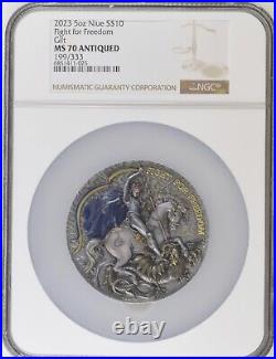 2023 Fight for Freedom Ukraine 5 oz Antique Silver Coin Niue MS 70 LOW MINTAGE