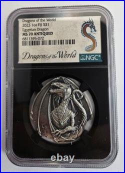 2023 Fiji Egyptian Dragon 1 oz. 999 Silver Antiqued Coin NGC MS70 With COA Perfect 2023 Fiji Egyptian Dragon 1 oz. 999 Silver Antiqued Coin NGC MS70 With COA Perfect