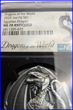 2023 Fiji Egyptian Dragon 1 oz. 999 Silver Antiqued Coin NGC MS70 With COA Perfect 2023 Fiji Egyptian Dragon 1 oz. 999 Silver Antiqued Coin NGC MS70 With COA Perfect