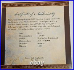 2023 Fiji Egyptian Dragon 1 oz. 999 Silver Antiqued Coin NGC MS70 With COA Perfect 2023 Fiji Egyptian Dragon 1 oz. 999 Silver Antiqued Coin NGC MS70 With COA Perfect