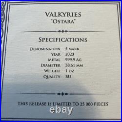 2023 Germania Valkyries Ostara 1 oz Silver Coin. 999 in Capsule-25k antiqued
