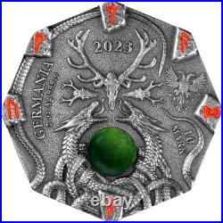 2023 Germania Witchcraft Seeress UV effect UHR Antique Silver Round withAventurine