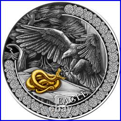 2023 Ghana Hunting in the Wild Eagle 50g Silver Antiqued Coin with Mintage 500