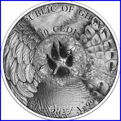 2023 Ghana Hunting in the Wild Eagle 50g Silver Antiqued Coin with Mintage 500