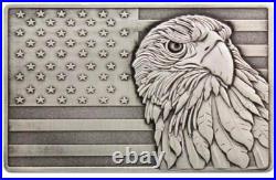 2023 Ghana Silver Eagle High Relief Antiqued 2 oz. 999 silver bar American Flag
