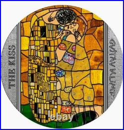 2023 Ghana The Kiss Stained Glass Art 2 oz Antique finish Silver Coin 500 Mint