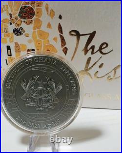 2023 Ghana The Kiss Stained Glass Art 2 oz Antique finish Silver Coin 500 Mint