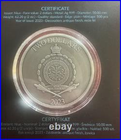 2023 Haab? Alendar 2 oz Antiqued Silver Coin Only 500 Minted! Niue