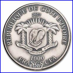 2023 Ivory Coast 1 oz Antique Silver P. De Greef Leopard SKU#277591