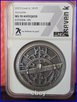 2023 NGC MS70 Cook Is. S$10 Astrolabe 2oz Antique finish Silver Coin