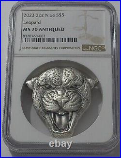 2023 Ngc $5 Niue Fierce Nature Leopard Ms70 Antiqued 2 Ounce. 999 Fine Silver