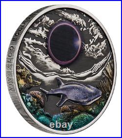 2023 Ningaloo Eclipse 2oz Silver Antiqued Colored Coin NGC MS70 ER Flag Label