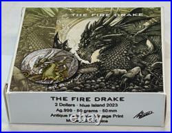 2023 Niue 50 gram The Fire Drake Antique Finish silver coin