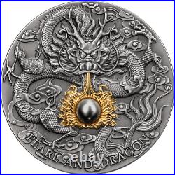 2023 Niue Black Pearl and Dragon Divine Pearls 2 oz 999 Antique Silver Coin