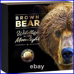 2023 Niue Brown Bear Wildlife in the Moonlight 2oz Antique Silver Coin