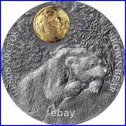 2023 Niue Brown Bear Wildlife in the Moonlight 2oz Antique Silver Coin