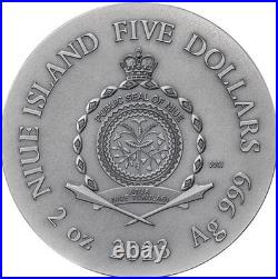 2023 Niue Brown Bear Wildlife in the Moonlight 2oz Antique Silver Coin