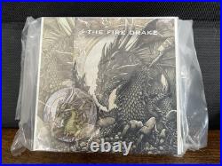 2023 Niue Chris Lovell Fire Drake Dragon 50g Silver Antiqued Coin New in Box