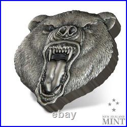 2023 Niue Fierce Nature Grizzly Bear 2 oz Silver Shaped Antiqued Coin